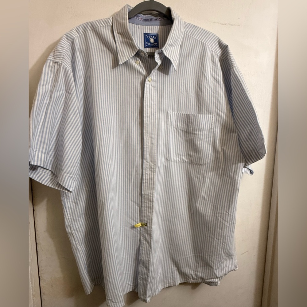 Texas Cotton‎ White & Blue Button Down Shirt Size XL